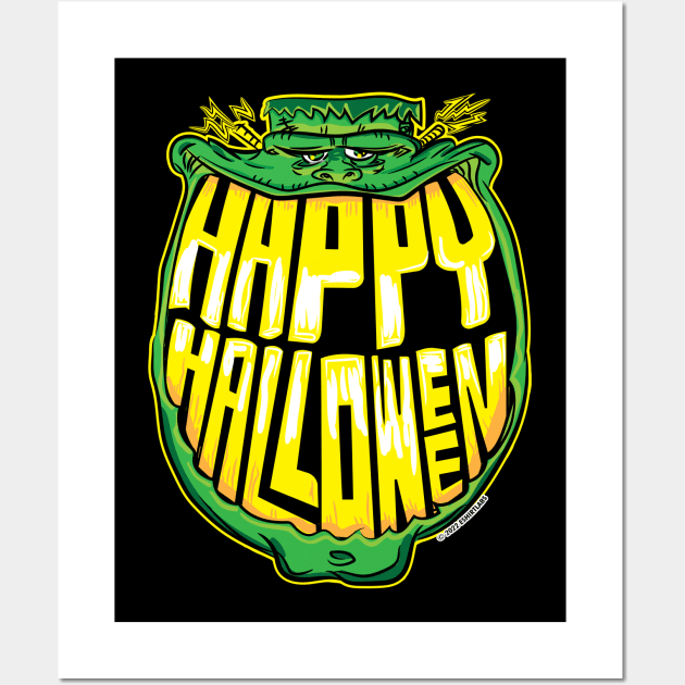 Happy Halloween Frankenstein Grin in his Grill Wall Art by eShirtLabs